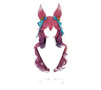 LINLINCD -Wig Anime Cosplay Anime Wig LOL Cosplay Spirit Blossom Ahri Wig with Ears Red Long Wavy Wig Costume Halloween Wig for Halloween Costume Party Concert