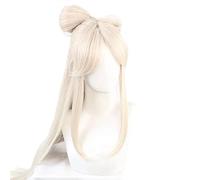 LINLINCD -Wig Anime Cosplay Genshin Effect NingGuang 120 cm Long Gradually Beige 8-Shaped Bow Heat Resistant Hair Halloween Game Rolling Game Anime Wigs
