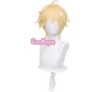 LINLINCD -Wig Anime Cosplay Genshin Impact Traveler Cosplay Aether Lumine Blonde Wig Cosplay Anime Wigs Heat Resistant Synthetic Wigs Halloween for Girls (Colour: Aether)