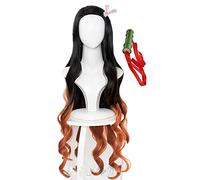 LINLINCD -Wig Anime Cosplay Kamado Nezuko Wig Inspired by Demon Slayer: Kimetsu no Yaiba Long Black/Orange Curly Wig for Halloween Costume Parties