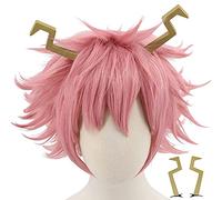 LINLINCD -Wig Anime Cosplay My Hero Academia Cartoon Cosplay Wig (Ashido Mina with 2 Horns)