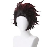 LINLINCD -Wig Anime Cosplay Wigs: Kimetsu No Yaiba Kamado Tanjirou Cosplay Ochre Red Gradually Reddish-Brown Hair Role Play Accessories