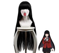 LINLINCD Yumeko Jabami Cosplay Wig Kakegurui Compulsive Player Black Straight Heat Resistant Synthetic Hair Wigs + Wig Cap