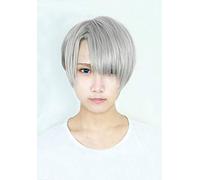 LINLINCD Yuri Cosplay Wig on Ice Yuri On Ice Victor Nikiforov Short Grey Mixed Heat Resistant Cosplay Costume Wig + Track + Cap
