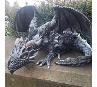 Linlinfa Large Crouching Dragon Sculpture Guard, Resin Garden Statue, Outdoor Gothic Decoration Craft for Patio, Front Lawn, Gargoyle Figure