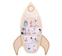 LINLULU First Trip Around the Sun Monthly Photo Board - My First Year Monthly Photo Display fits 2x3 inch photos, Outer Space Birthday Party Decor, Wooden Rocket First Birthday Photo Board