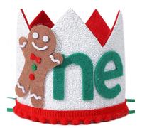 LINLULU Gingerbread Christmas 1st Birthday Crown - Christmas 1st Birthday Decoration, Gingerbread Birthday Party Hat, My First Christmas Birthday Decor (CROWN FOR BOY)