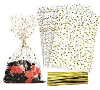 LINMAGCO 100 Pcs Star Printed 4 X 6 inch Gift Wrap Cello Cellophane Treat Bags Clear Candy Cookie Bag Plastic Poly Goodie Storage Bag with Twist Ties for Bakery,Birthday, Wedding,Party Decoration