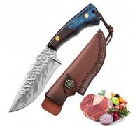 LINMOHERUI Chef Knife 4 Inch BBQ Knife Meat and Fruit Knife High Carbon Steel Stainless Steel Pocket Kitchen Knives with Wood Handle and Leather Sheath for Home, Restaurant and Camping
