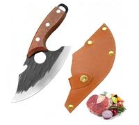LINMOHERUI Chef Knife BBQ Knife Meat and Fruit Knife High Carbon Steel Stainless Steel Pocket Kitchen Knives with Wood Handle and Leather Sheath for Home, Restaurant and Camping