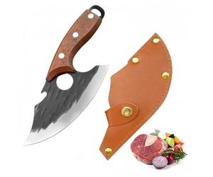 LINMOHERUI Chef Knife BBQ Knife Meat and Fruit Knife High Carbon Steel Stainless Steel Pocket Kitchen Knives with Wood Handle and Leather Sheath for Home, Restaurant and Camping