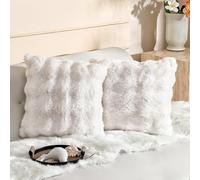 linmopm Excluding Insert Faux Rabbit Fur Bubble Pack of 2 Throw Pillow Cover Double Side 18x18 Inch White Thick Plush Dense Fuzzy Decorative Cushion Covers for Couch Bedroom