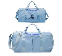 LINMQIU Custom Duffle Bag, Personalized Embroidered Sports Gym Bag for Women/Men, Travel Bag with Double-Sided Customization and Separate Wet and Dry Pockets and Shoe Bags-Blue
