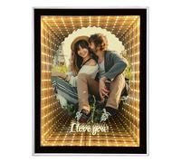 LINMQIU Custom Photo Infinity Mirror, Personalised Photo Frame Gifts for Friends, Couples, Family, Desktop LED Night Light Makeup Mirror 2 in 1, Home Decoration Bedroom Office Living Room