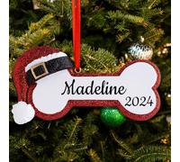 LINMQIU Personalised Dog Bone Christmas Ornament with Name, 2024 Customized Christmas Tree Decoration, Personalised Xmas Tree Ornament, Christmas Hanging Decoration, Xmas Pendants (Santa hat Bone)
