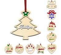 LINMQIU Personalised Wooden Christmas Ornament with Name, Customized Christmas Tree Decoration, Xmas Tree Ornament, Hanging Decoration, Pendants