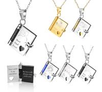 LINMQIU Personalized Love Book Necklace,Custom Engraved Photo & Text 10-Page Book Necklace,Openable Pendant Perfect for Girls,A Pendant Gift from Mom and Dad to Their Daughter(Black)