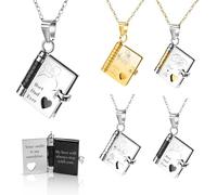 LINMQIU Personalized Love Book Necklace for Woman,Engraved with Your Name and Love Message,Customized Book Necklace for Daughter,Mom Dad Gift for Son Daughter