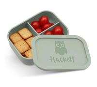 LINMQIU Personalized Silicone Bento Box,Engraved Name Lunch Box Container,Custom Silicone Snack Lunch Case with 3 Compartments,Suitable for Picnics Work Travel,Army Green