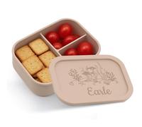 LINMQIU Personalized Silicone Bento Box,Engraved Name Lunch Box,Custom Silicone Snack Lunch Case with 3 Compartments,Heat-resistant and Refrigeration-safe,Suitable for Picnics Work Travel,Khaki