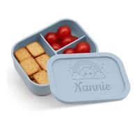 LINMQIU Personalized Silicone Bento Box,Engraved Name Lunch Box,Custom Silicone Snack Lunch Case with 3 Compartments,Heat-resistant and Refrigeration-safe,Suitable for Picnics Work Travel,Gray-Blue