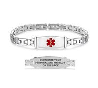 LinnaLove 7 1/2 in Lady Medical Alert id Bracelets-Stainless steel Medical bracelets for women with Free engraving SILVER
