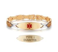 LinnaLove 7 1/2 inch Personalized Medical Alert Bracelets for Women Free Engraving Stainless Steel Emergency Medical Bracelets -Gold-ADDISONS DISEASE