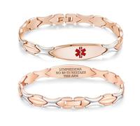 LinnaLove 7 1/2 inch Personalized Medical Alert Bracelets for Women Free Engraving Stainless Steel Emergency Medical Bracelets -rose gold-lymphedema alert