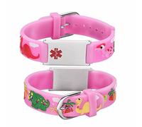 LinnaLove Cartoon Medical Alert id Bracelets Parents Gift to Son, Daughter, Brother, Sister(DINOSAUR-Pink-customize)