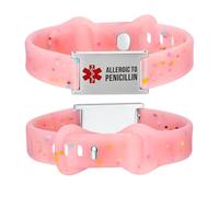 LinnaLove Cartoon Medical Alert id Bracelets Parents Gift to Son, Daughter, Brother, Sister(Transparent pink-allergy to penicillin)