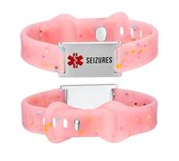 LinnaLove Cartoon Medical Alert id Bracelets Parents Gift to Son, Daughter, Brother, Sister(Transparent pink-seizures)