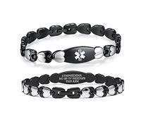 LinnaLove Double Heart Medical alert Bracelet for Women 7 1/2 inches Black Lymphedema alert no iv no bp bracelet