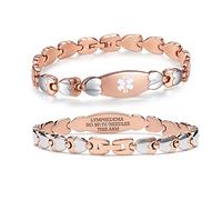 LinnaLove Double Heart Medical alert Bracelet for Women 7 1/2 inches Rose gold no iv no bp Lymphedema alert bracelet