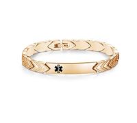 LinnaLove Fashion Titanium Medical Alert Bracelets for Women Free Engraving Not Allergic id Bracelets (Gold,7.5 in)