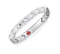 LinnaLove Fashion Titanium Medical alert Bracelets for Women Free engraving Not allergic id bracelets, Metal, no gemstone