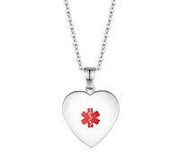 LinnaLove Free Engraving Heart Charm Medical ID Alert Necklaces for Women with free engraving