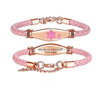 LinnaLove Leather Medical Alert Bracelets for Women - Adjustable Length and Customizable Engraving - Perfect for Women with Medical Conditions (Rose Pink,NO BP/IV/Needles This ARM)
