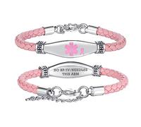 LinnaLove Leather Medical Alert Bracelets for Women - Adjustable Length and Customizable Engraving - Perfect for Women with Medical Conditions (Pink,NO BP/IV/Needles This ARM)