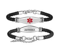 LinnaLove Leather Medical Alert Bracelets for Women - Adjustable Length and Customizable Engraving - Perfect for Women with Medical Conditions (Black, NO BP/IV/Needles This ARM), 7 inches