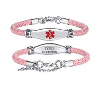 LinnaLove Leather Medical Alert Bracelets for Women - Adjustable Length and Customizable Engraving - Perfect for Women with Medical Conditions (Pink,Allergic to PENICILLIN), 7 inches