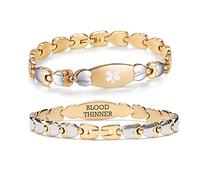 LinnaLove Medical alert Bracelet for Women-7 1/2 inches Fashion Double Heart Medical bracelets, M, Metal, no gemstone