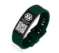 LinnaLove Medical Alert Bracelet with QR Code, Digital Emergency Information Band, Silicone id Wristband, Web-Linked Profile (Green)
