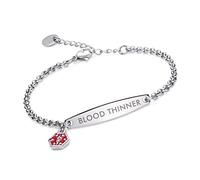 LinnaLove Medical alert bracelets for Women stainless steel Simple Rolo chain medical id bracelets with free engraving 6.5-8 inches adjusted-silver-blood thinner
