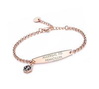 LinnaLove Medical Alert Bracelets for Women Stainless Steel Simple Rolo Chain Medical id Bracelets with Free Engraving 6.5-8 inches Adjusted-Rose Gold-Allergic to penicillin