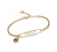 LinnaLove Medical alert bracelets for Women stainless steel Simple Rolo chain medical id bracelets with free engraving 6.5-8 inches adjusted-gold-allergic to penicillin