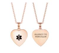 LinnaLove Medical Alert Necklaces for Women Heart medical id pendant with Free Engraving, Stainless Steel, No Gemstone