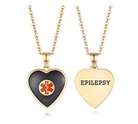 LinnaLove Medical Alert Necklaces for Women Heart medical id pendant with Free Engraving, Stainless Steel, No Gemstone