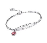 LinnaLove-Pre-Engraved Simple Rolo Chain Allergic Medical Alert Bracelet for Women-Allergic to Penicillin