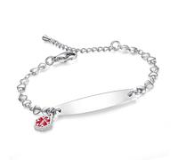 LinnaLove-Pre-engraved Simple Rolo chain Medical alert id bracelet for Women, One Size, no gemstone