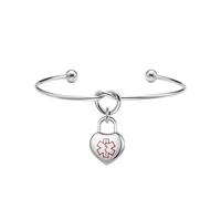 linnalove Pre-engraving NO BP/IV/NEEDLES THIS ARM Medical alert bracelets for women Adjustable stainless steel wire bangle with a shiny heart id charm